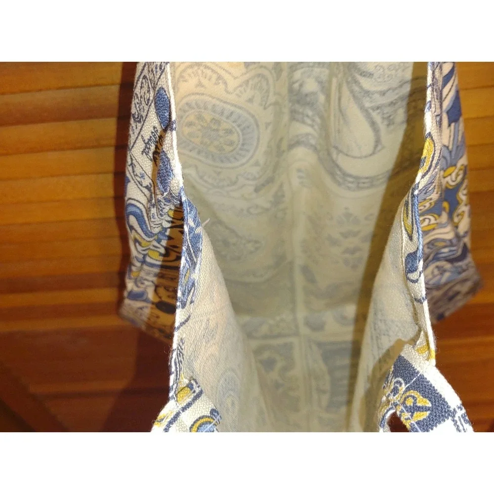 Portuguese Cotton Tote Bag Azulejo Tile Print OS Blue Yellow Excellent Condition